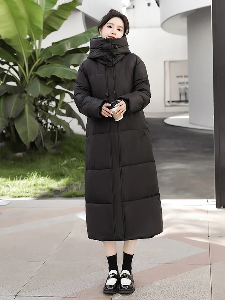 Vielleicht New Straight Solid Color X-Long Parkas Winter Coat Women Clothes Casual Hooded Warm Winter Jacket Female Outerwear