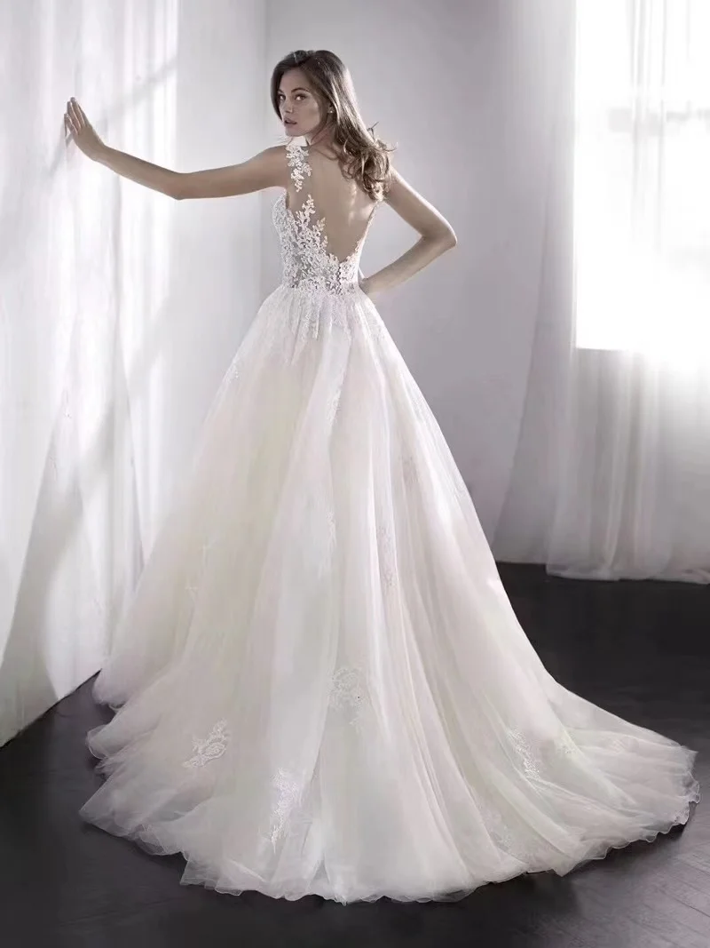 

Boho Ivory V Neck Sleeveless Lace Wedding Dresses For Women A Line Romantic Floor Length Sexy Bridal Gown 2024 New