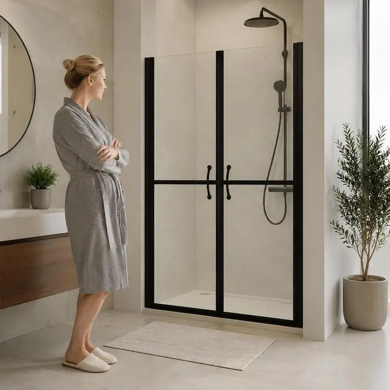 Porte de cabine de douche 83 x 190 cm, cadre en aluminium léger et panneau en verre de sécurité ESG, design moderne et épuré