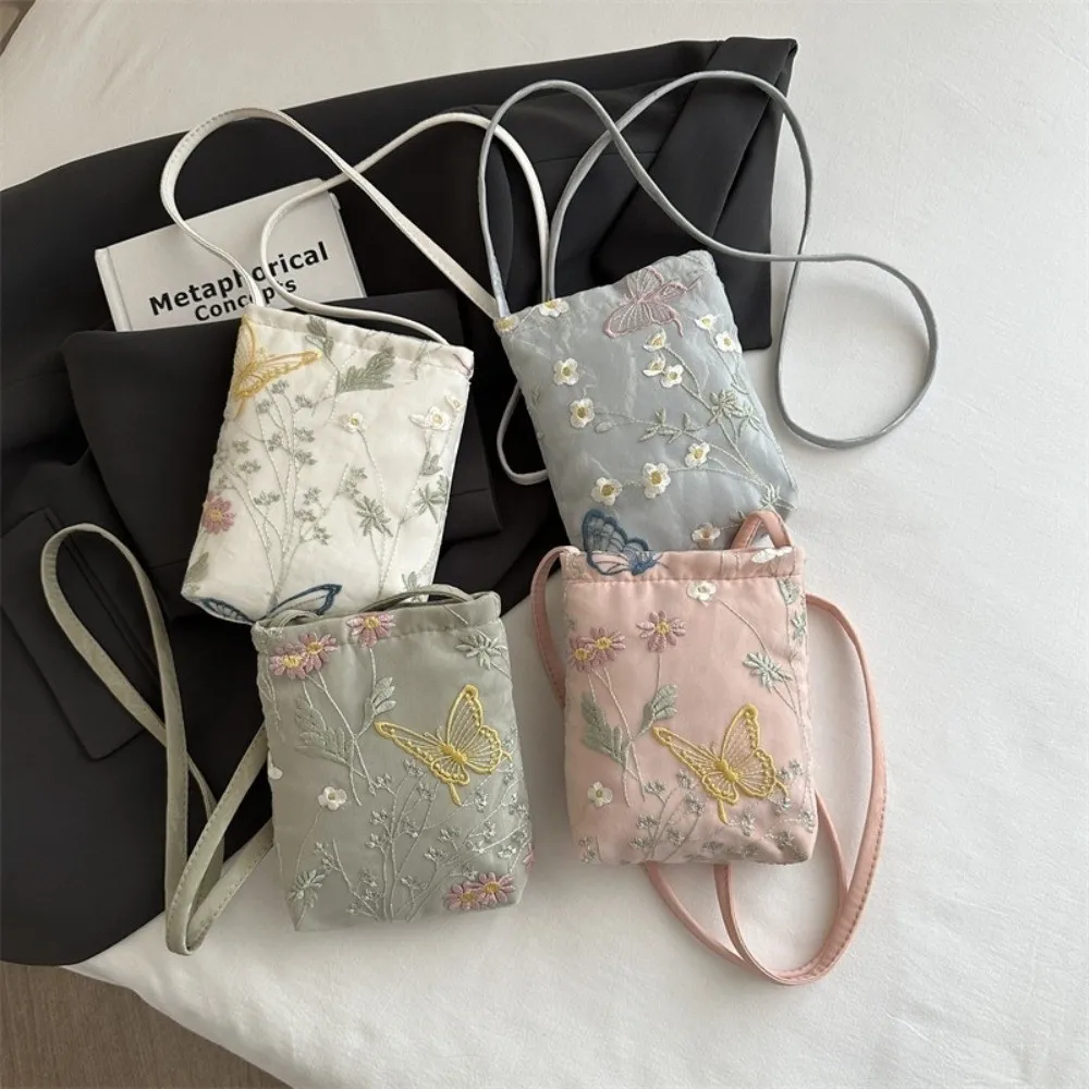 

Elegant Chinese Style Shoulder Bag Random Embroidered Prints Lightweight Crossbody Phone Bag Chic Butterflies Small Square Bag