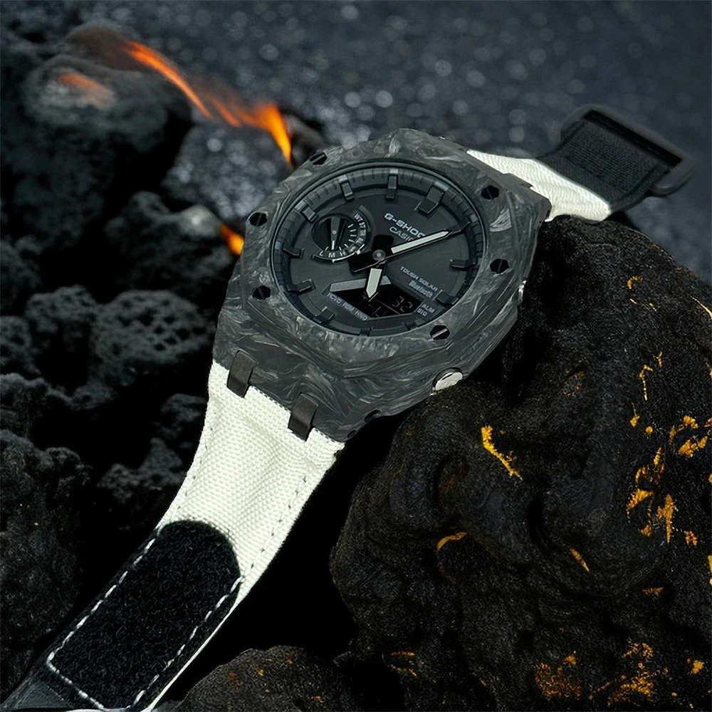 For Casio Farmhouse Tree GA-2100 GA-2110 GA-B2100 series modified high-end nylon canvas men's watch Luxury carbon fiber case