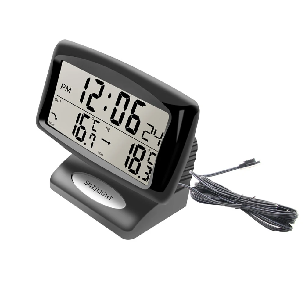 Car Clock Thermometer 2 in 1 Digital Clock & Temperature Meter with Backlit LCD Display 12H/24H Switching for Indoor & Outdoor