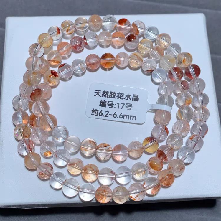 

Natural Red Limonite Phantom 3 Laps Bracelet Gemstone Orange Limonite 6mm Clear Round Beads Women Men Jewelry AAAAA