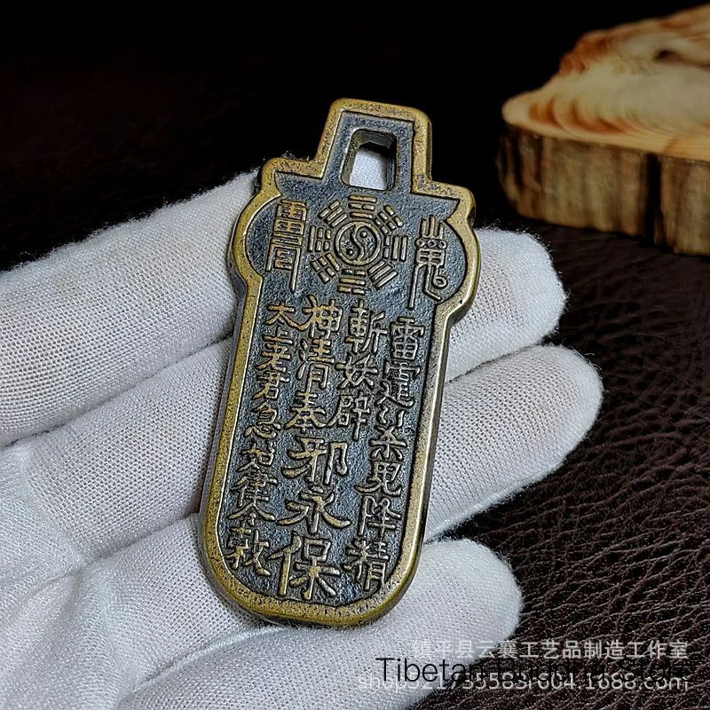 Antique-style distressed copper plaque, Shangui Thunder plaque pendant, solid brass cast using sand casting, Taoist Bagua decora
