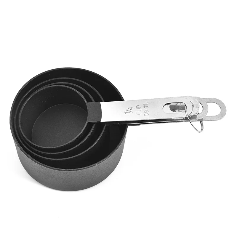 Juego de 4 cucharas de piezas, utensilios de cocina con mango de acero inoxidable, taza medidora con escala