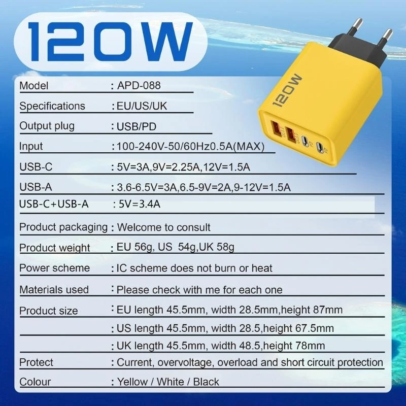 e8ba 120w 다중 포트 빠른 충전기 전화 태블릿 및 노트북 EU 미국 영국 플러그를위한 e8ba 빠른 충전기 어댑터