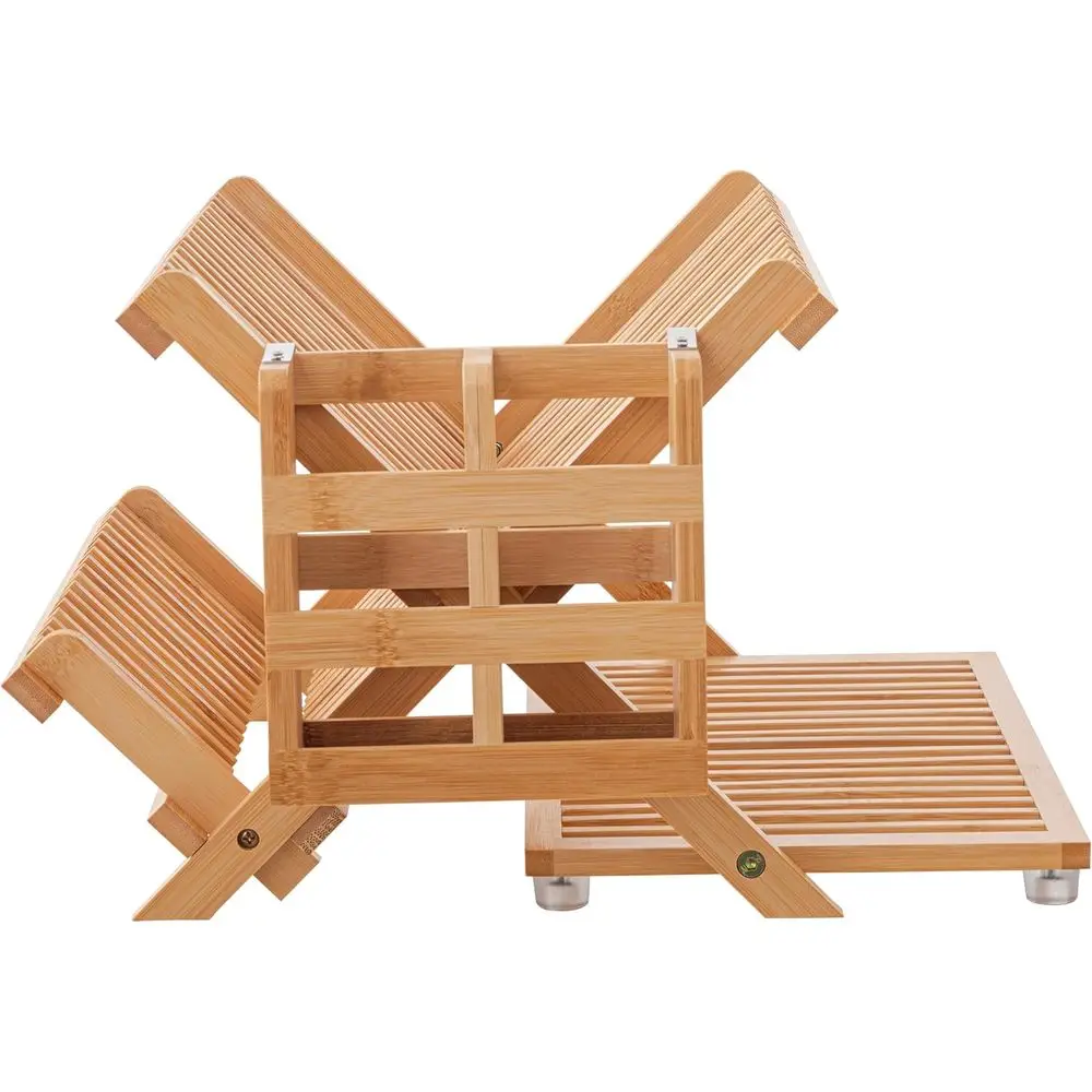 

3-Tier Large Collapsible Wooden Dish Drainer Rack with Utensil Holder