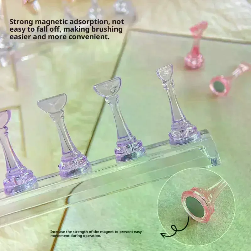 5Pcs Nail Practice Chess 3cm Elevated Acrylic Magnetic Training Practice Nail Tips Stand Wearable Nail Display Rack Nail Tool