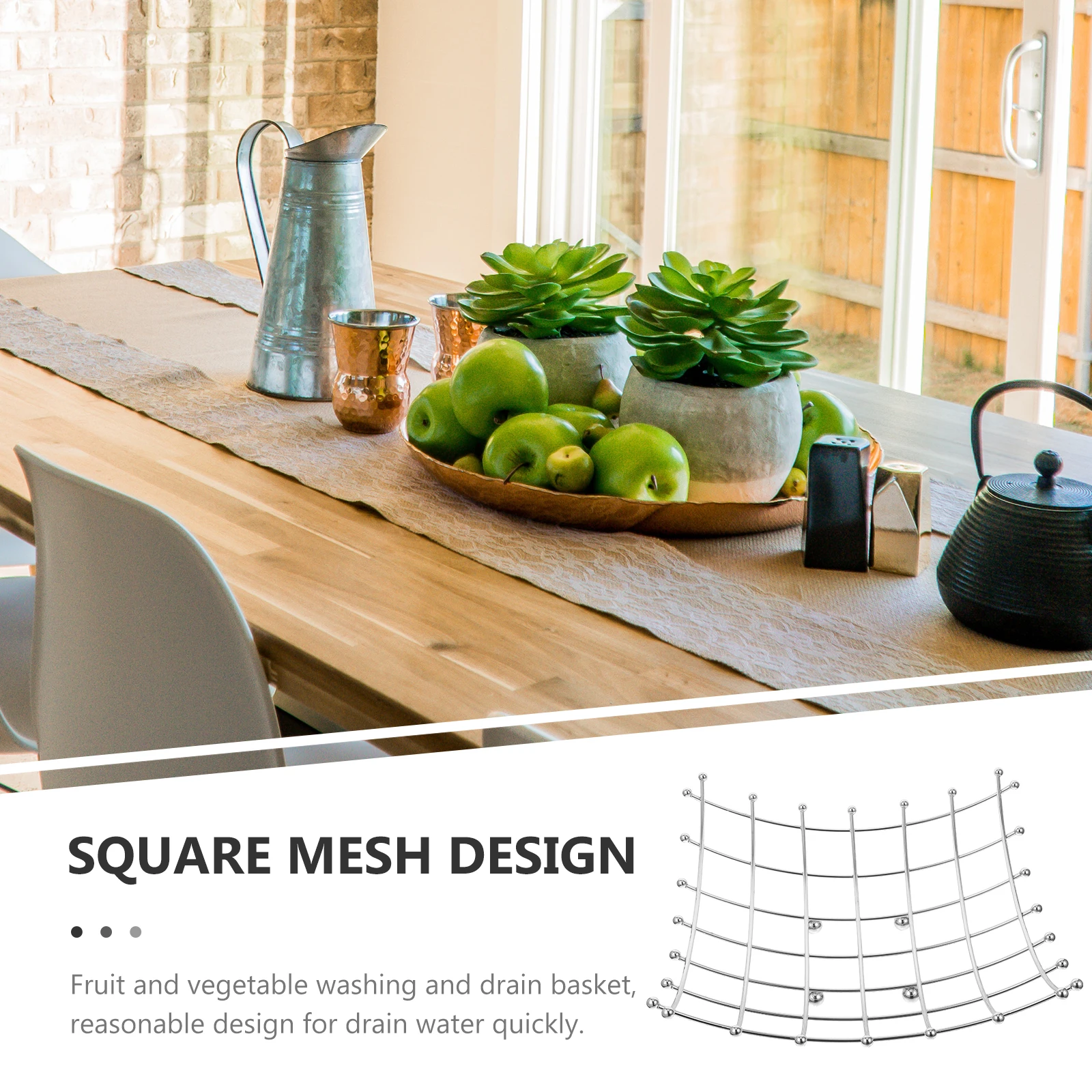 

Iron Fruit Basket Multifunctional Snack Storage Holder Drain Tray Washing Mesh Square Silver Home Kitchen Living Room