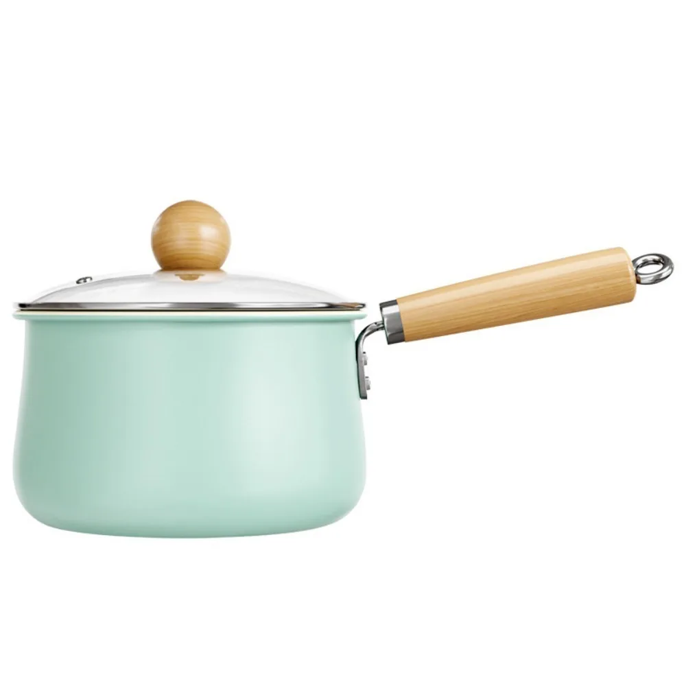

Noodles Pot Non-stick Ceramic Glaze Milk Pot Mini with Lid Soup Pan Wood Handle Baby Food Pot Induction Cooktop