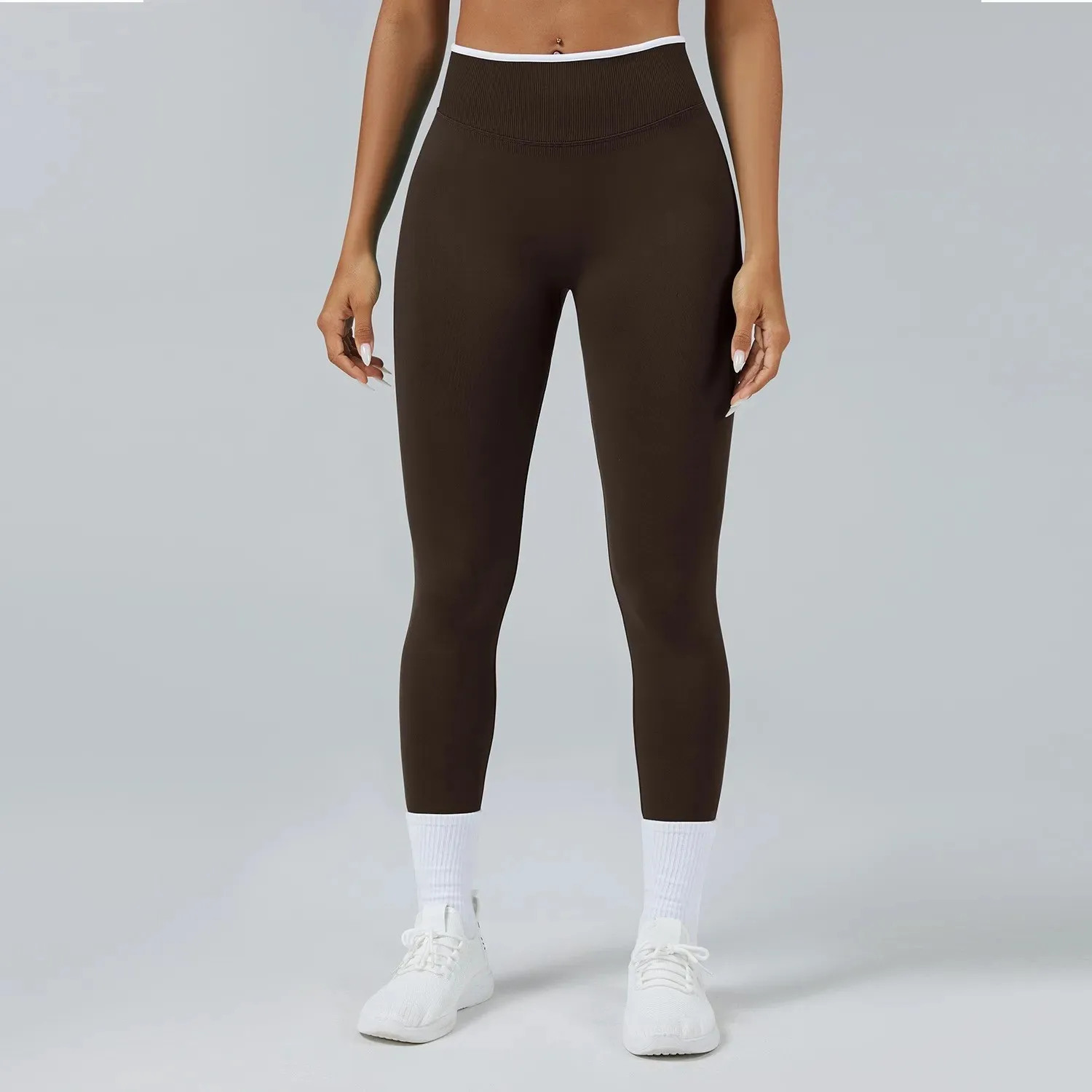 Women's High-Rise Seamless Peach Lift Leggings with Colorblock Design - 4-Way Stretch, Tummy Control for Gym, Yoga & Running