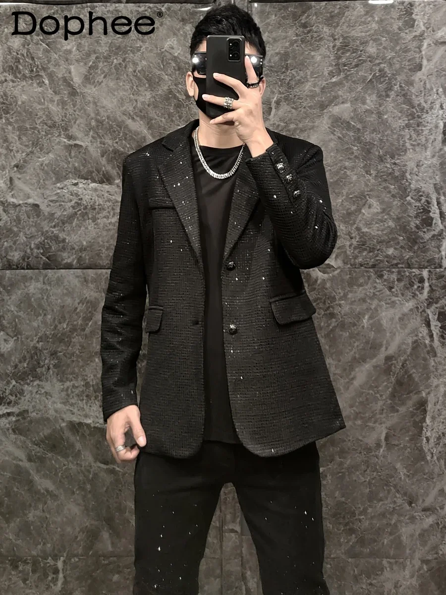 

2024 Autumn New Trendy Male Suit Jacket Men's Sequin Design Casual Fashion Versatile Suit Jackets Slimming Long Sleeve Blazers