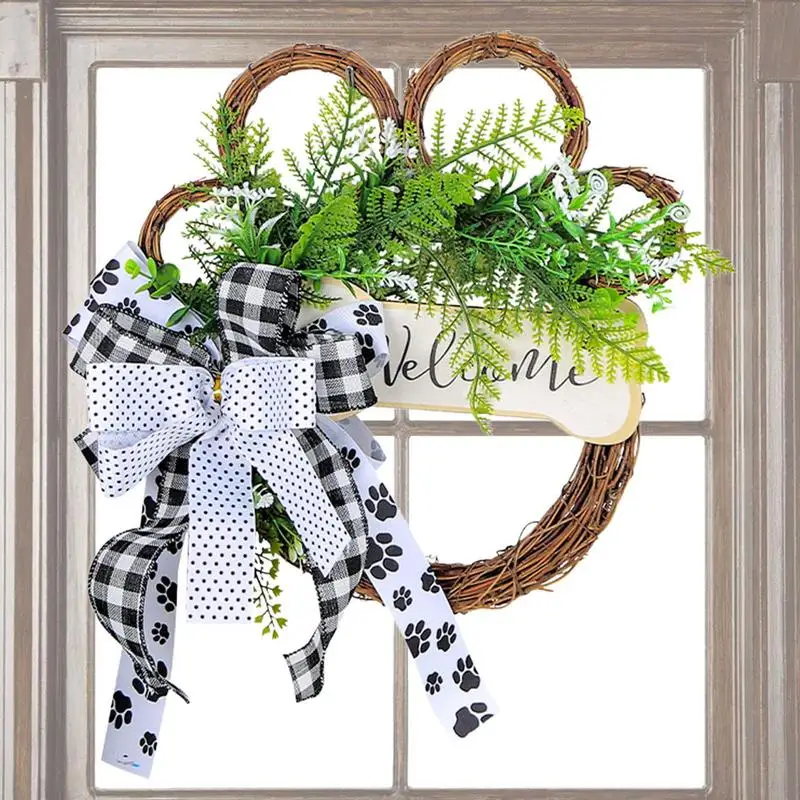 Paw Wreath Christmas Home Decor Paw Shaped Entry Door Welcome Rustic Front Door Wreath For Dogs Lovers Farmhouse Porch Decor