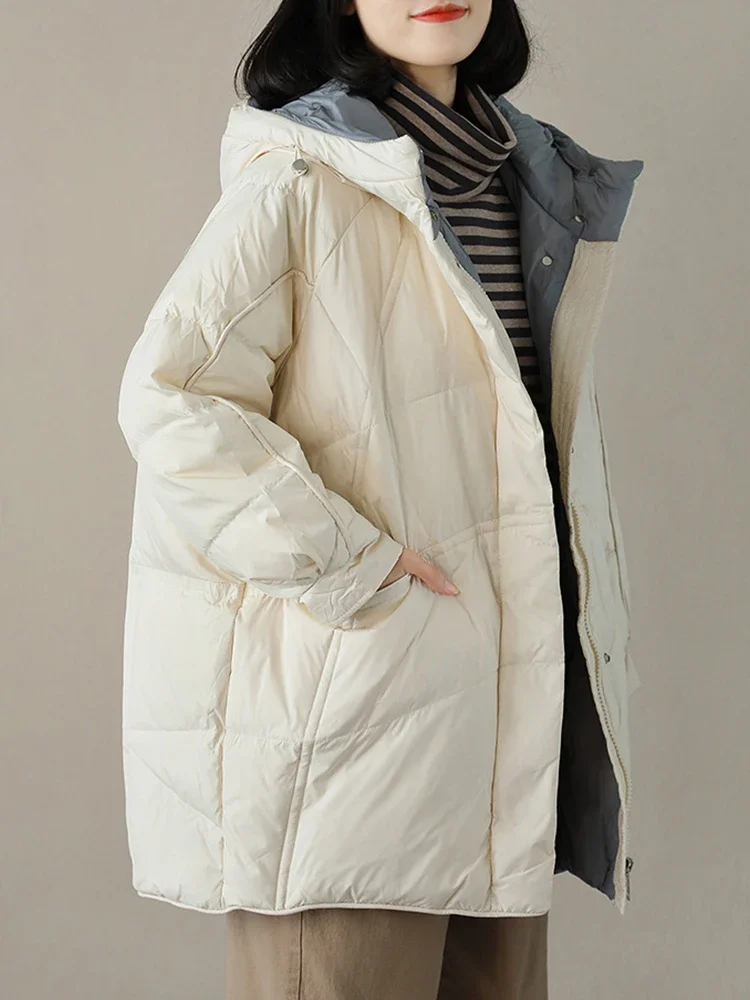 Winterjas Dames loszittende donstaartketting met capuchon Dikke warme witte eendjas JJ950