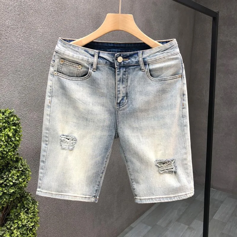 

New Summer Fashion Trend Solid Color Straight Leg Stretch Denim Shorts Men's Casual Loose Comfortable Sports High Quality Shorts