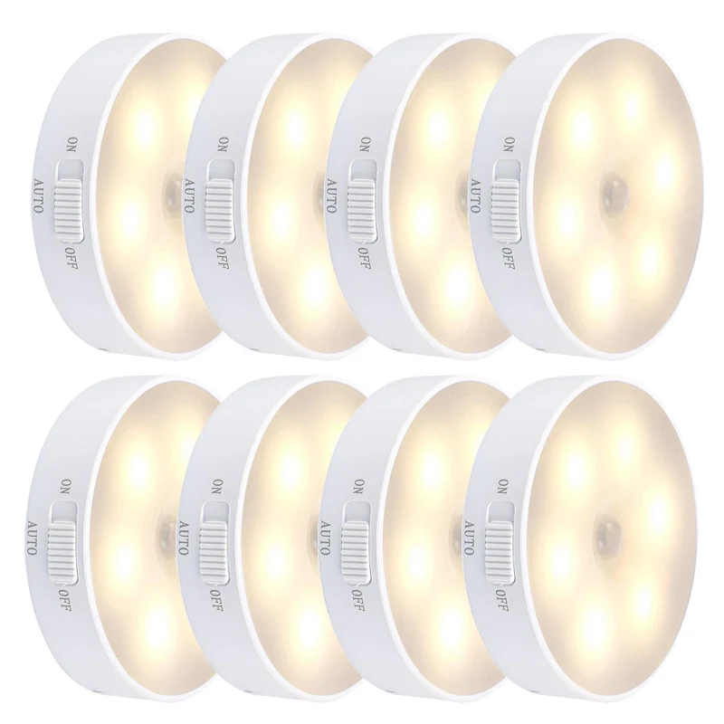 Sensor de Movimento LED Night Light, Candeeiro de mesa carregável, Luz Utilitária para Armários de Cozinha, Decoração de Armários, 1-10Pcs