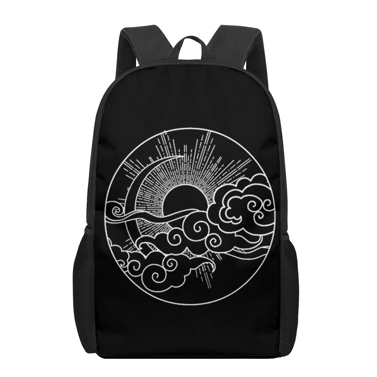 Mochila escolar con patrón 3D para niños y niñas, bolsa de libros informal, ilustración artística en blanco y negro