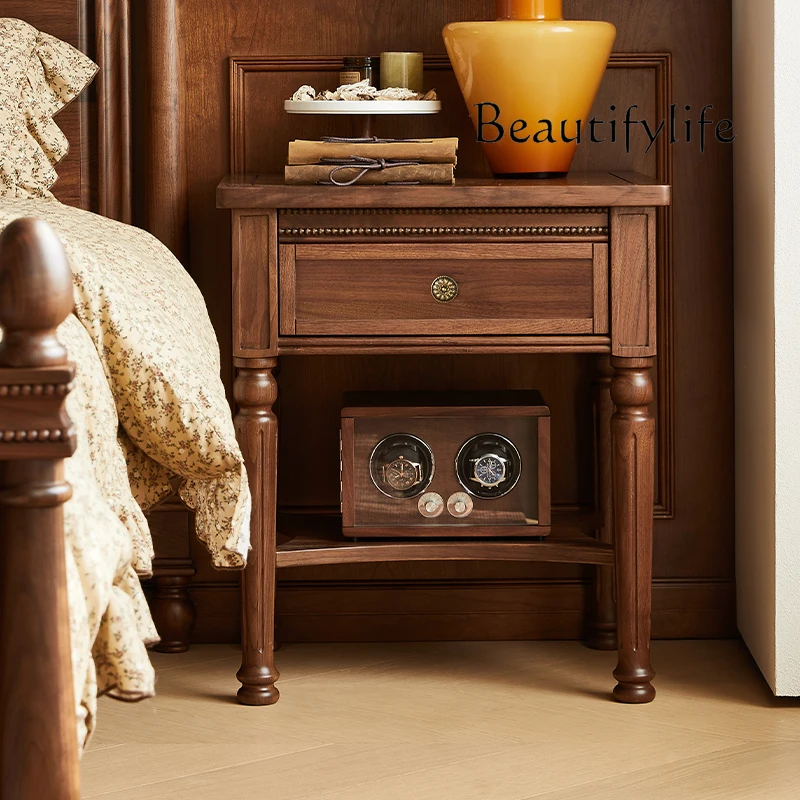 American Retro Solid Wood Bedside Cabinet North America Black Walnut Home Bedroom Simple Modern Bedside Cabinet