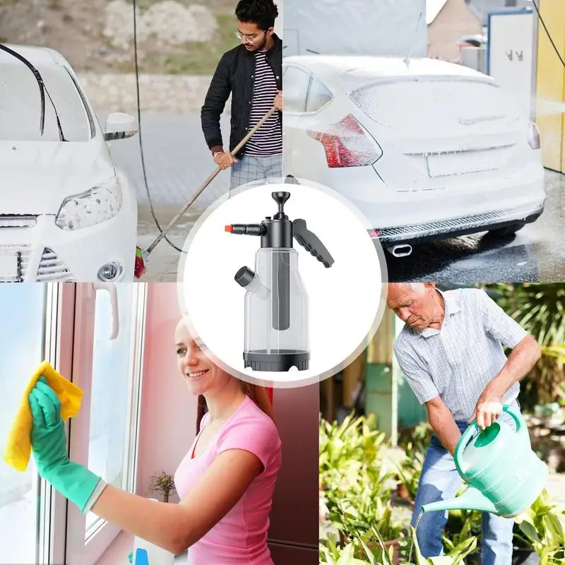 Foam Spray Bottle 2L Hand Pressure Foam Sprayer Anti-Slip Car Wash Spray Water Sprayer With Two Nozzle Options For Home Cleaning