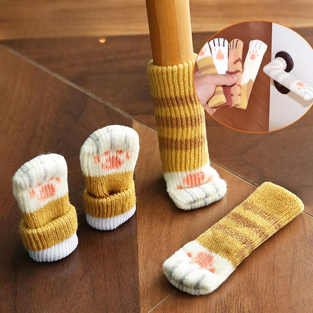 24PCS/lot Chair Foot Cover Protective Non-slip Table Leg Cat Claw Knitted Socks Mute Wear-resistant Floor Protection Mat 6-17cm