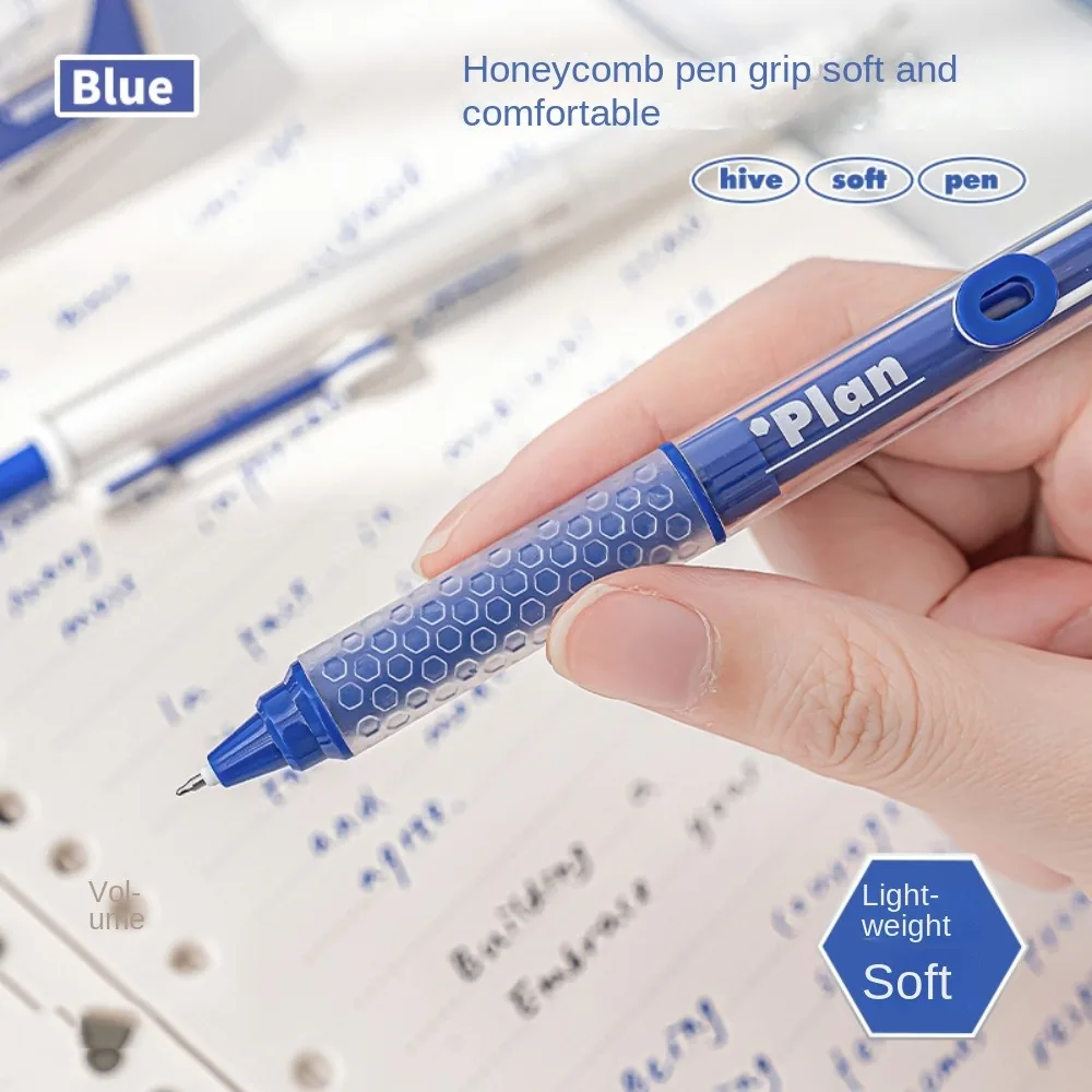 4pcs/set Straight Liquid Soft Grip Press Gel Pen Large Capacity Stationery Quick Drying Ballpoint Pen 0.5mm Black/Red/Blue Ink