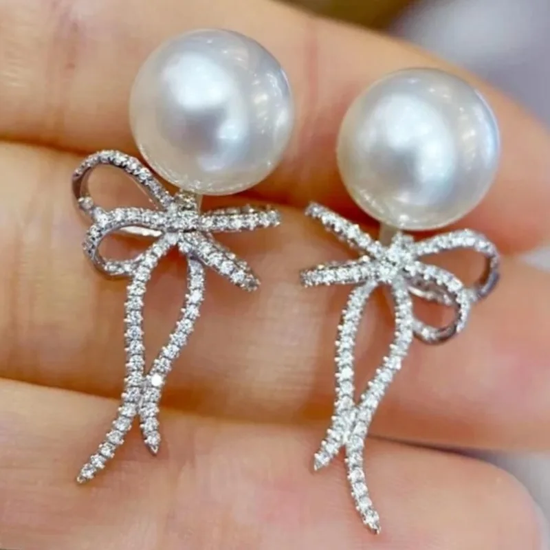 Romantic Elegant Bow Imitation Pearl Artistic Stud Earrings for Women Luxury Temperament Wedding Anniversary Jewelry Accessories
