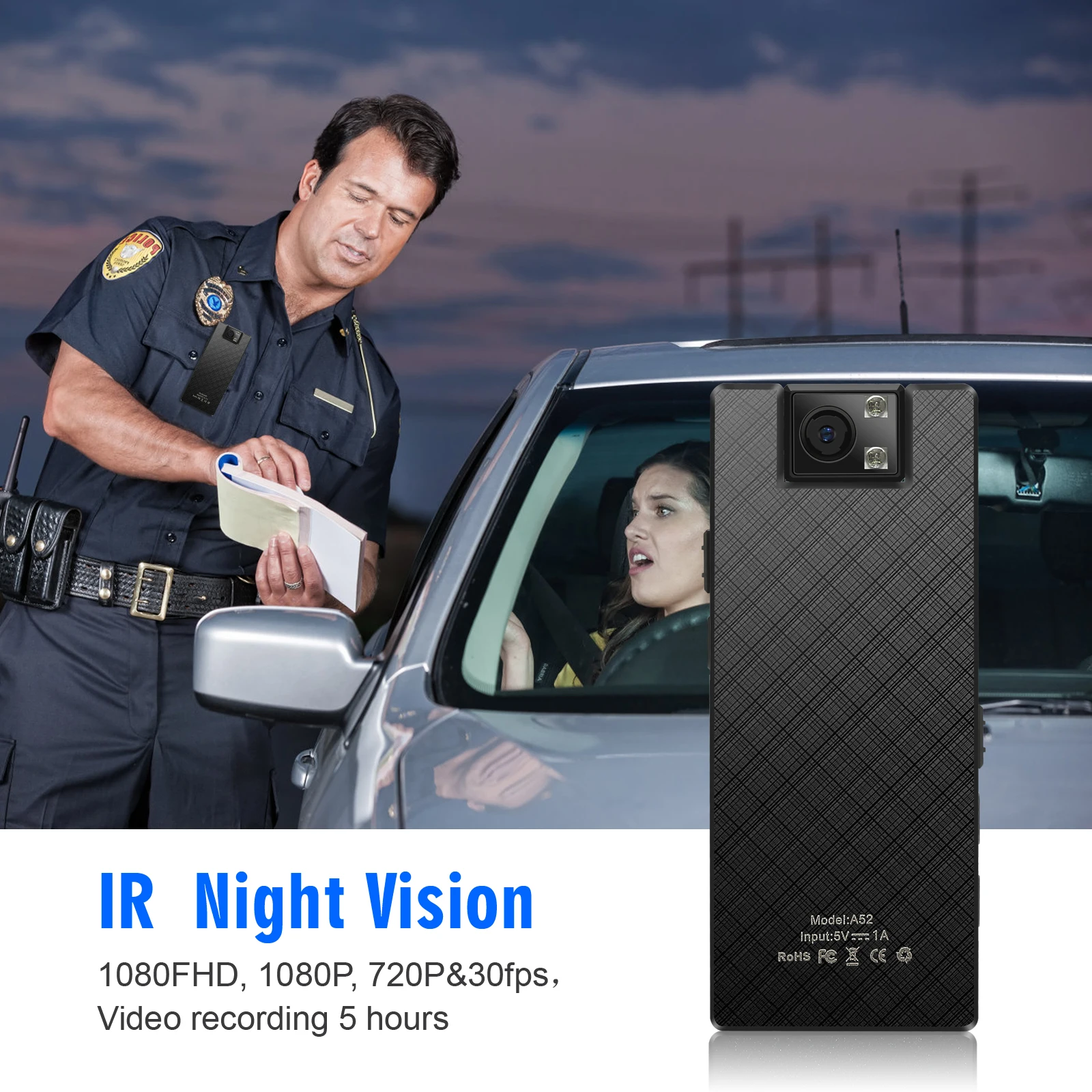 Vandlion A52 Draagbare camera Bewegingsdetectie Type-C OTG 1,3 inch TFT Kleurrijk scherm 1080P HD Opname 1000mAh Sport DVR