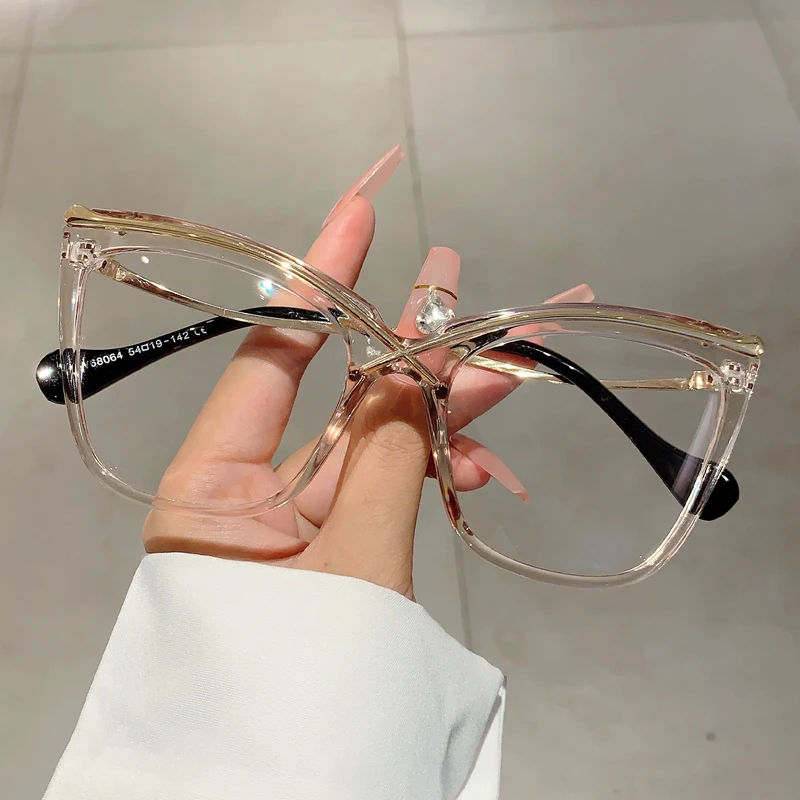 KAMMPT Oversized Cat Eye Eyeglasses Fashion Vintage Blue Light Blocking Eyewear 2023 Trendy Non-prescription Glasses for Women