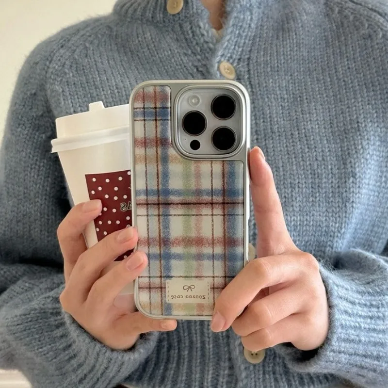

INS Korean Style Color Check Phone Case For IPhone 16 15 14 13 Protective Phone Case For IPhone 16 15 14 13 Pro Max Phone Cover