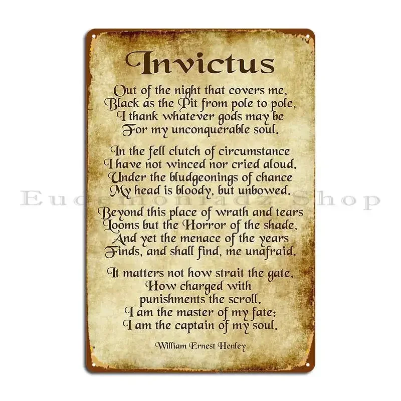 Invictus Old Parchment Design Metal Sign Party Party Plates Pub Printed Club Tin Sign Poster