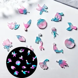 50pcs Luminous Mermaid Nail Charms Glow Ocean Series Nail Decoration Parts for DIY Shell Starfish Manicure Accessories Charm