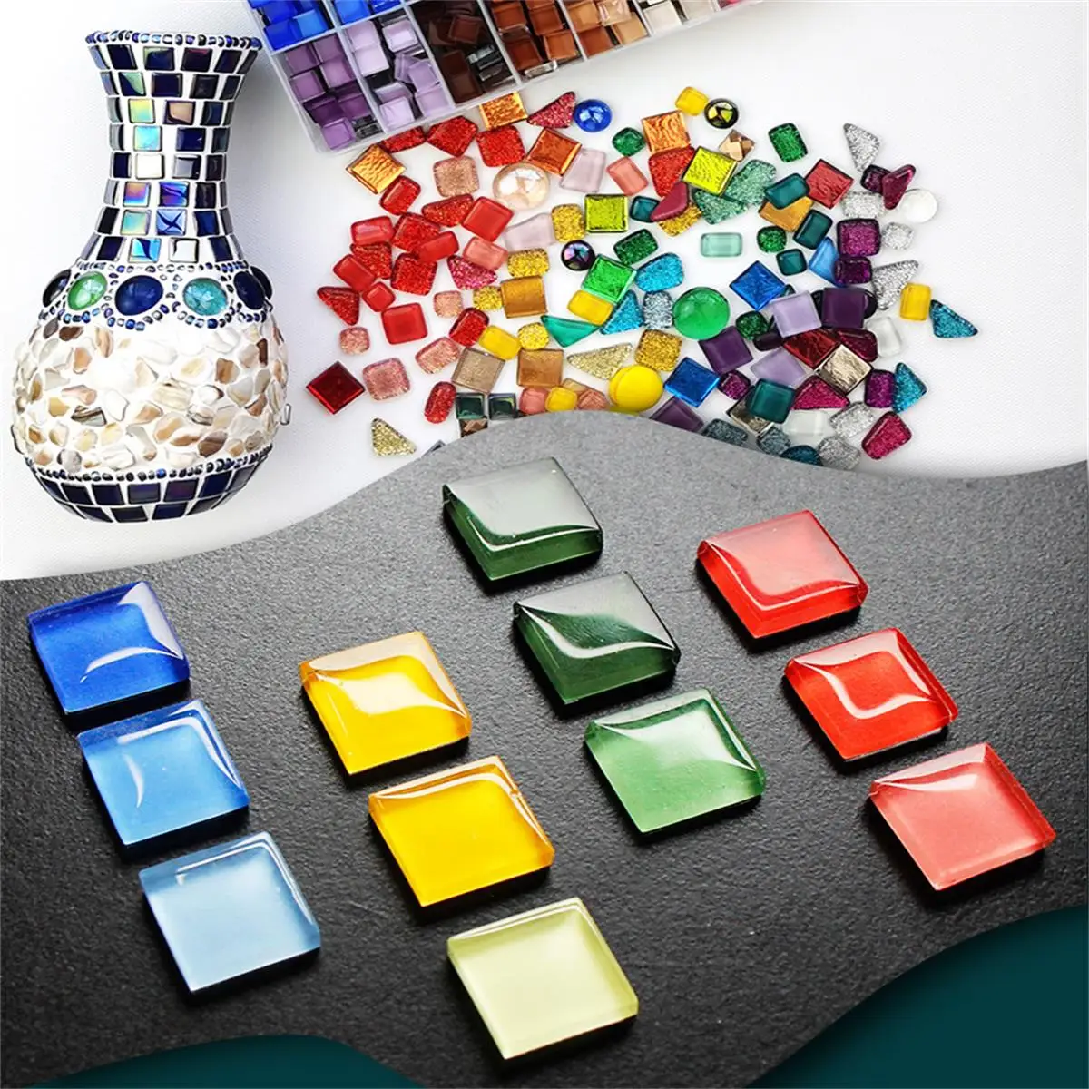 50 g buntes Kristallglas-Mosaik, handgefertigt, DIY-Dekoration, Basteln für Badezimmer, Küche, Zuhause, Untersetzer, Vasen, Beleuchtungskörper