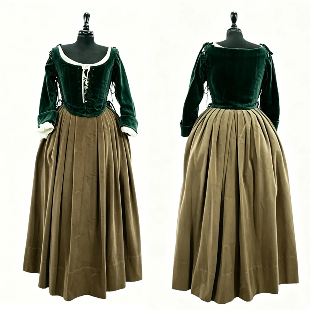 

Women 1700s - 1730s Medieval Victorian Green Dress Set Vintage Renaissance Tea Party Dress Masquerade Dress