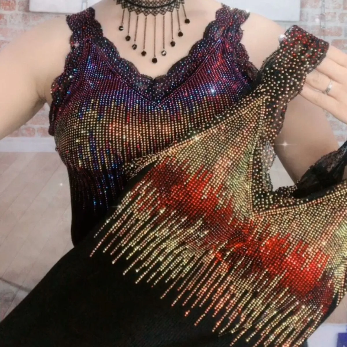 V-Neck Crystal Backless Cami - 2026 New Plus Size Rhinestone Top, Sparkle Stretch Inner Wear for Women tanks