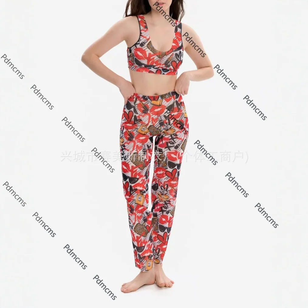 

2025 new Купальник printed split swimsuit two-piece set sunscreen trousers mesh Russian swimsuit