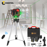 CONENTOOL 12 Line 3D Laser Level with Tripod Green Line Self-leveling 360° Horizontal Vertical Cross Light Measure Powerful Beam