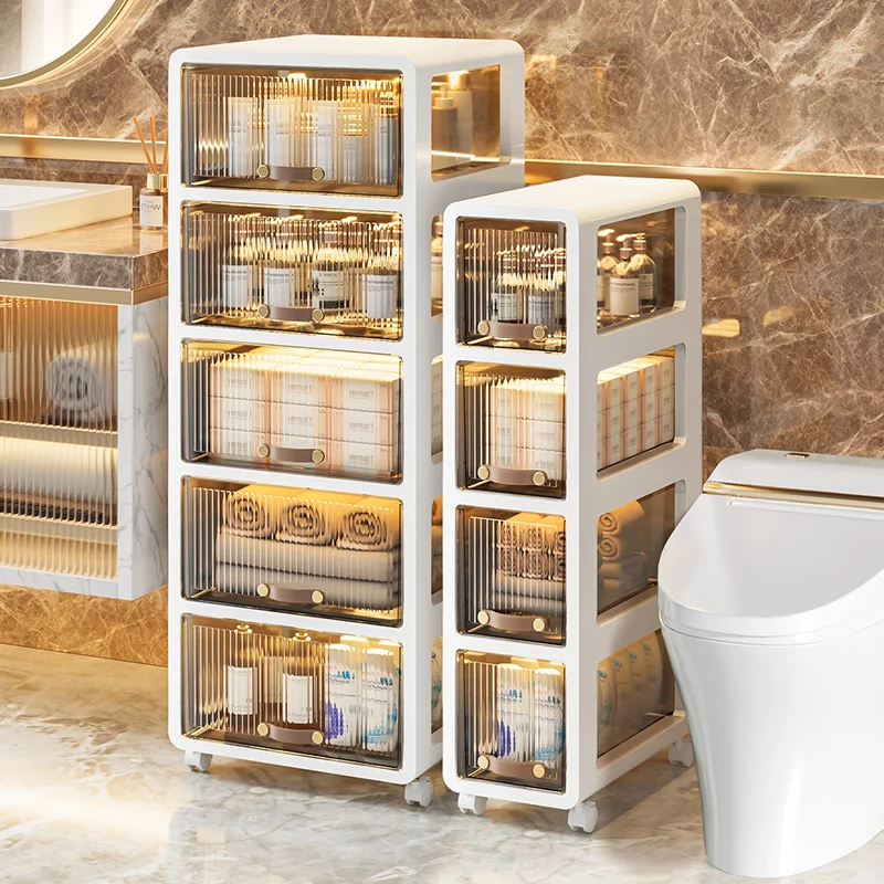 

TLL Storage Rack Transparent Bathroom Toilet Waterproof Floor Standing Storage Cabinet