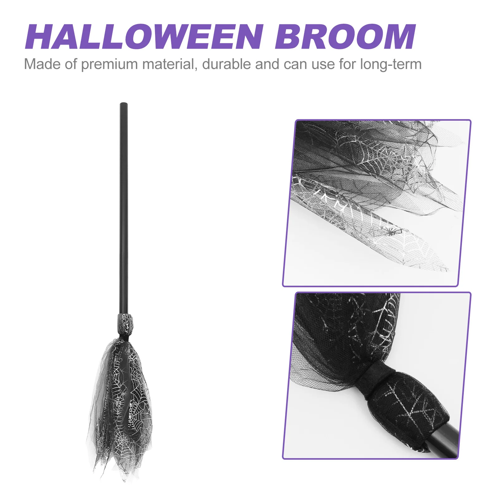 Accesorio de palo de escoba de bruja para Halloween, accesorio de Cosplay de fiesta cubierto de gasa, disfraz de mago, suministro de Escenario, escoba