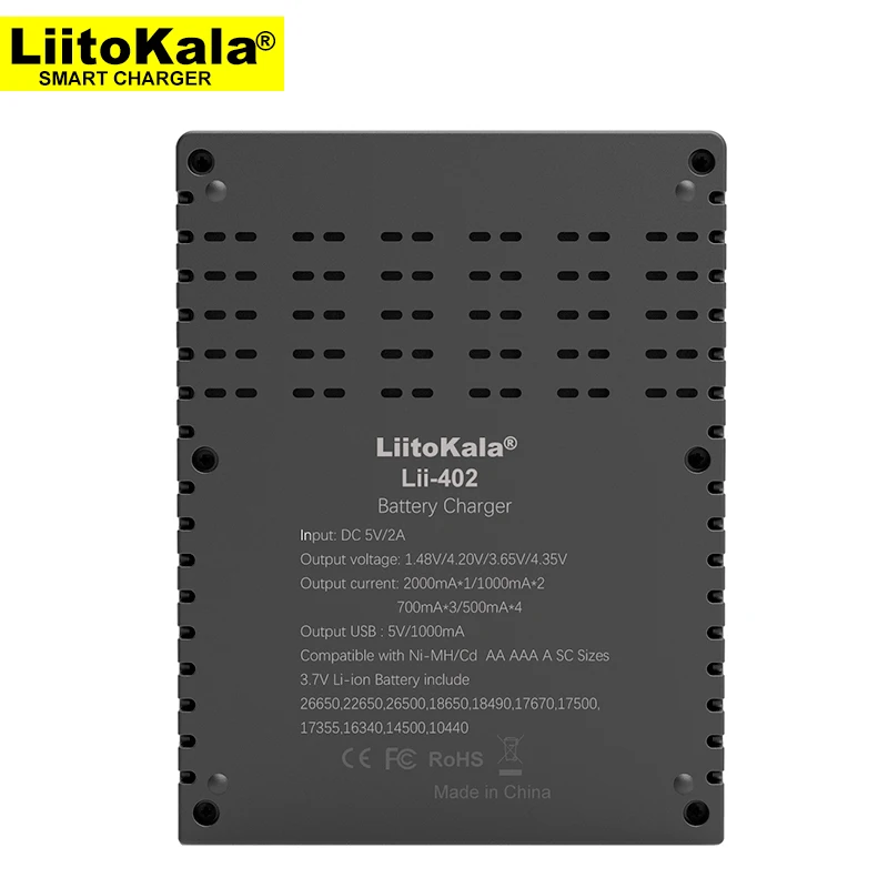 Liitokala Lii-402 Battery Charger Independent Control Of Four Slots ,1.2V 3.7V Lithium NiMH 18650 26650 21700 18350 14500 AA