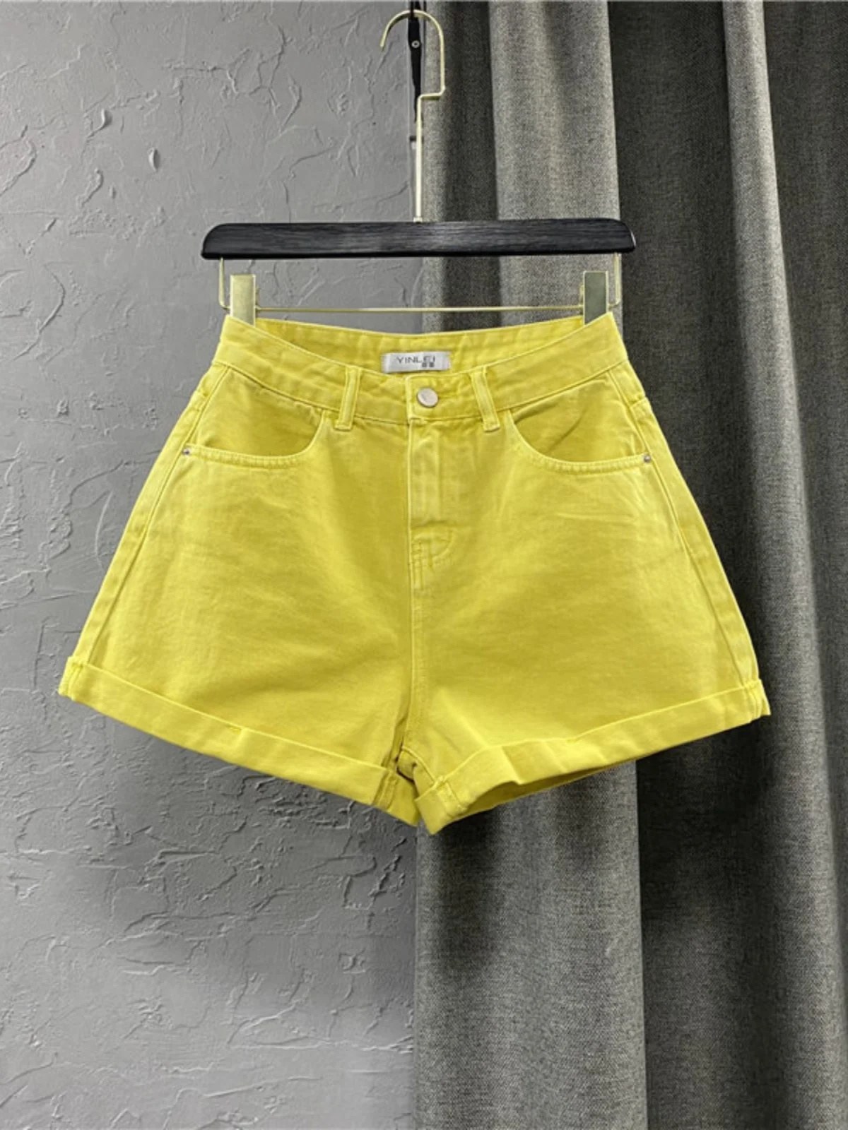 

Slimming Denim Shorts Women's Style Summer Trendy A-Line Cuffed Girl Fruit Color Hot Pants High Waist Straight Leg Jeans