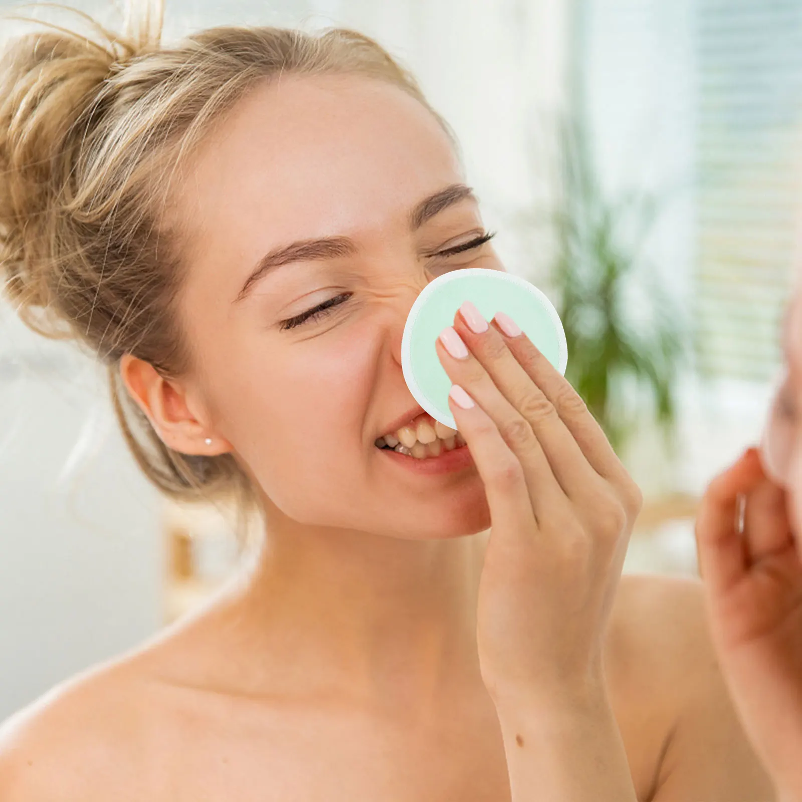 12 個竹繊維クレンジングパッド洗える再利用可能なフェイスパッドメイク落としツール毛穴パウダーパフ環境に優しい安全な美容