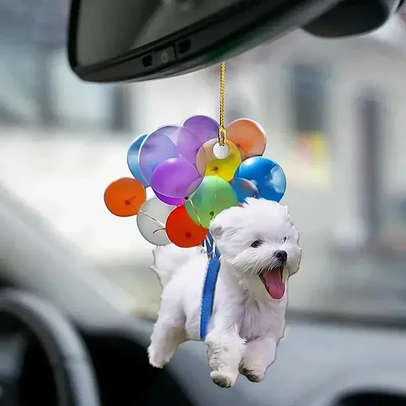 Car Pendant Colorful Balloon Puppy Cute Dog Ornament Automobiles Rearview Mirror Decoration Auto Interior Decor Home Accessories