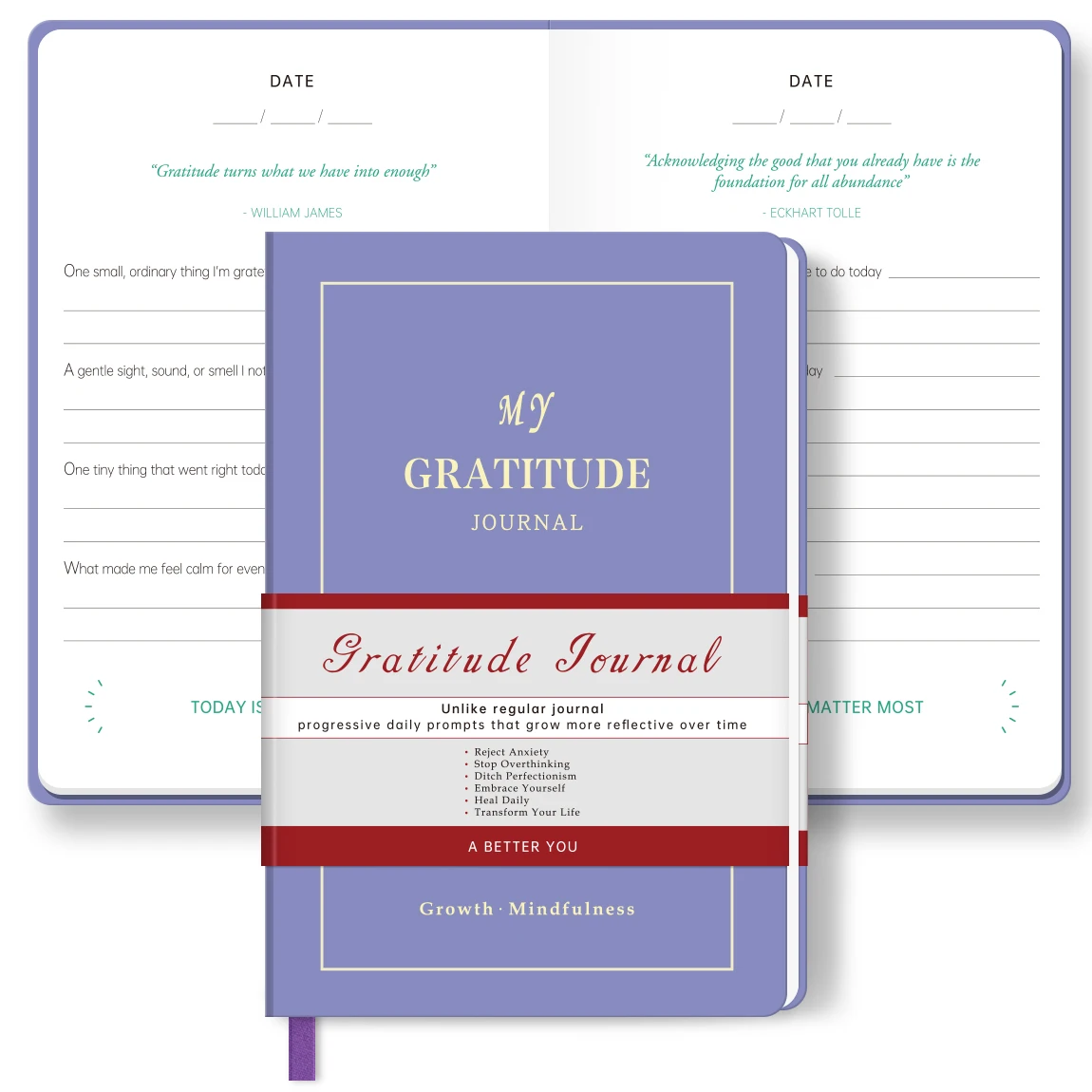 1 carnet de gratitude A5 à couverture rigide, journal de pleine conscience guidé, carnet de notes quotidien de 180 jours avec papier épais et marque-page en ruban