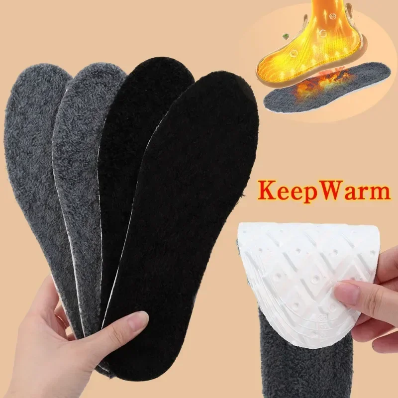 Botas de nieve de Cachemira suave para hombre y mujer, plantillas cálidas de felpa con relleno, almohadillas térmicas gruesas para zapatos, inserciones deportivas autocalentadas, 2 uds.