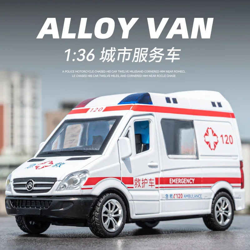 1:36 Mercedes Benz City Service Vehicle Public Security Fire Special Police Ambulance Alloy Model Sound Light Echo kid's Toy