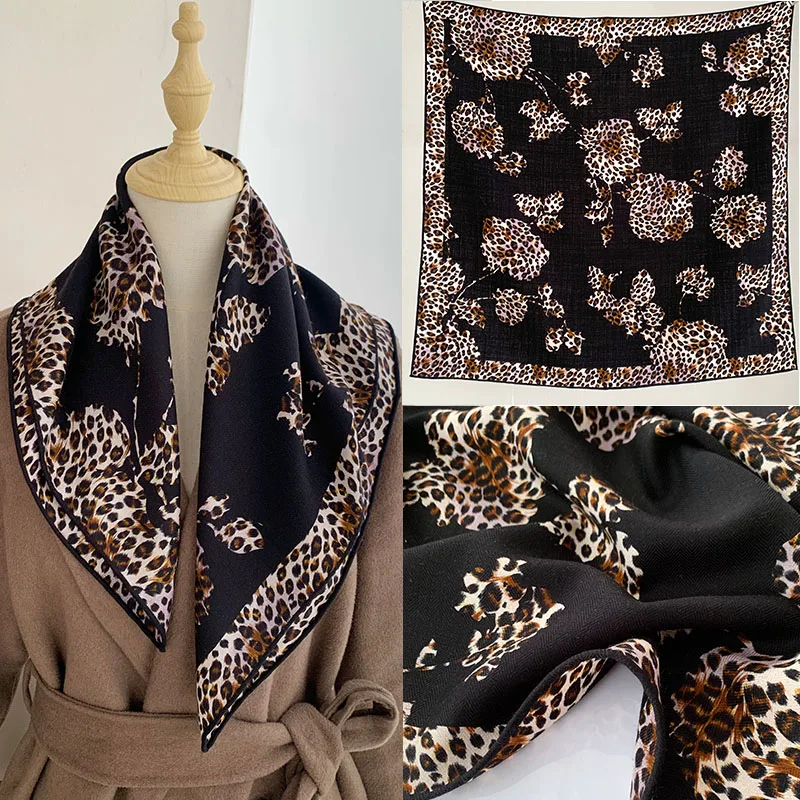 

Unique Design Leopard Print Silk and Wool Wrap Scarf for Women - Elegant and Fashionable Decorative Shawl - Handmade Edged Scarf