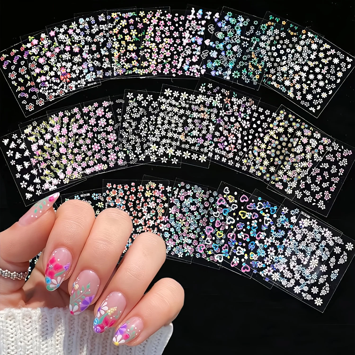 30 Sheets Flower Nail Stickers for Nail Art Colorful Self Adhesive Daisy Nail Decals Spring Summer Nail Art Stickers Cute Floral