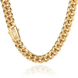 High Quality Width 8-14mm Stainless Steel Gold Color Cuban Chain Waterproof Men woman Curb Link Necklace Various Sizes