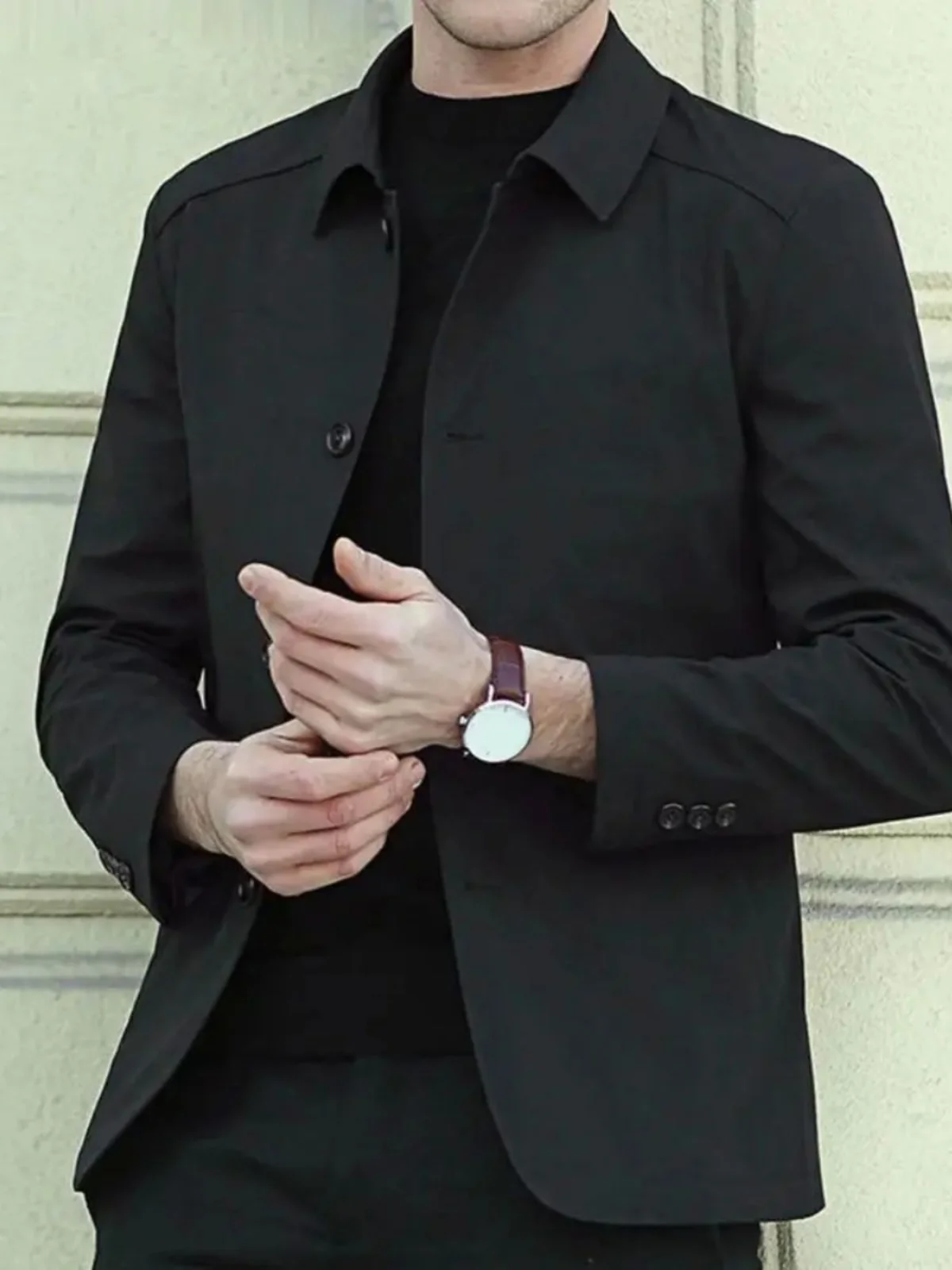 

Мужской однотонный топ на пуговицах с лацканами, повседневная верхняя одежда свободного кроя, длинная све, обычная длина, верхняя одежда на одной пуговице