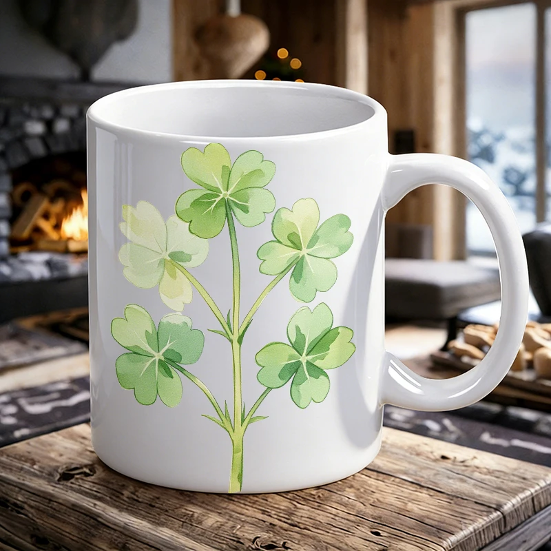 

Watercolor Style Lucky Clover Ceramic Mug, Coffee Cup, Milk Cup, Office Tea Cup, Drinking Cup, Fade-Resistant, Gift for Friends